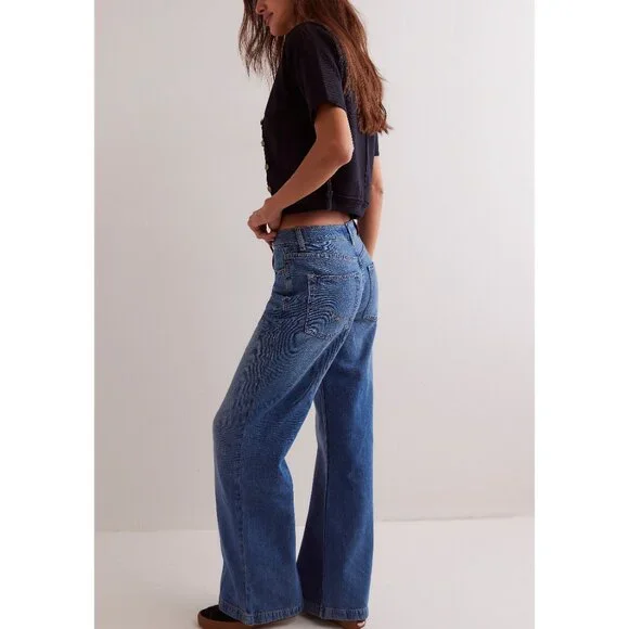 Free People Blue Wide-Leg Flare Jeans - Picture 7 of 9
